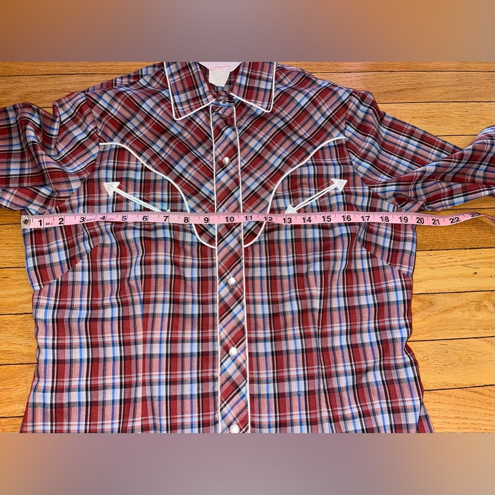 VINTAGE 1950 H BAR C Ranchwear RED Embroidered Plaid Pearl Snap Western Shirt 38 - Picture 4 of 8